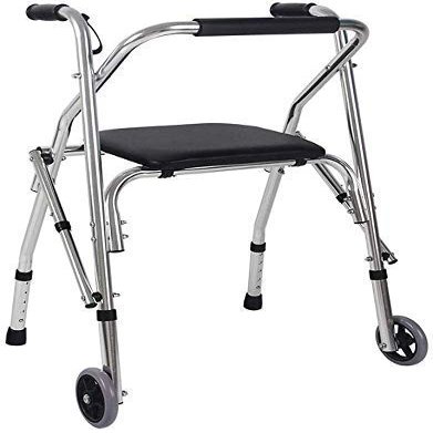 Wheeled Wheelchair, Seated Elderly Man, Walking Aid, Square Cane Walker, Foldable, Height-Adjustable, Portable, Crutches with Standing Frame