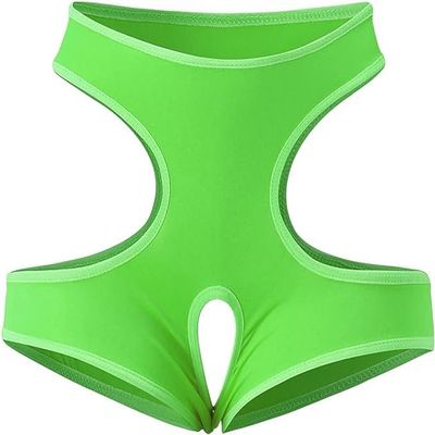 MEGAHERZ Women's Sexy Open-Crotch Lace Thong, Green, XXL