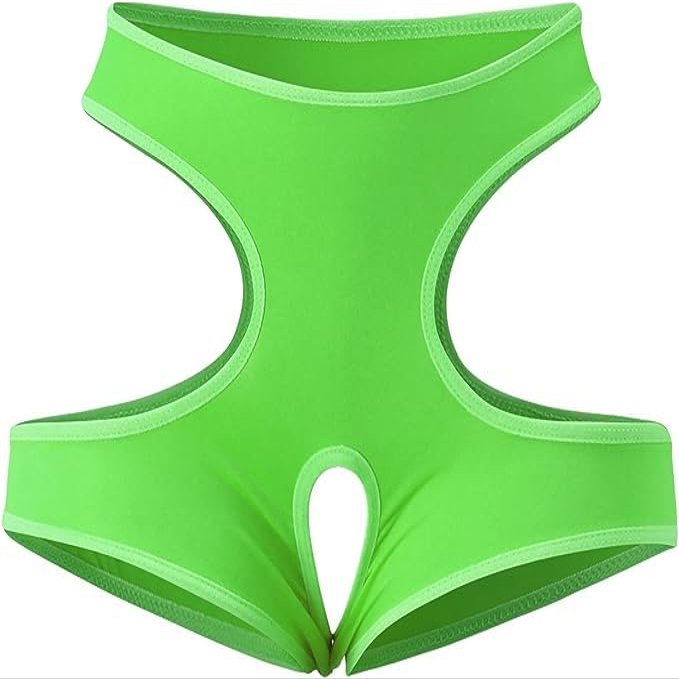 MEGAHERZ Women's Sexy Open-Crotch Lace Thong, Green, XXL