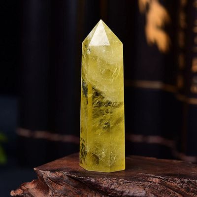 LVTFCO Natural Citrine Crystal Point Obelisk, Yellow Quartz Wand, Home Decor, 60–70 mm
