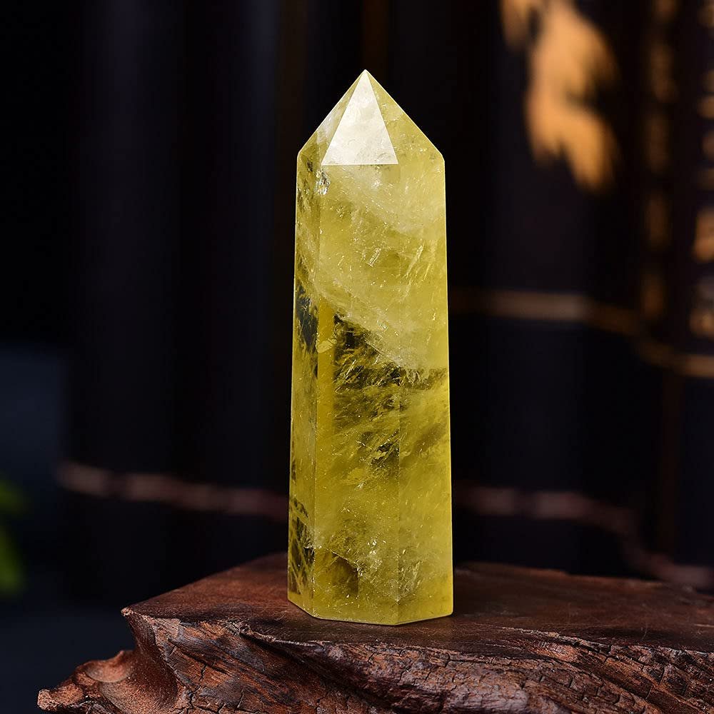 LVTFCO Natural Citrine Crystal Point Obelisk, Yellow Quartz Wand, Home Decor, 60–70 mm