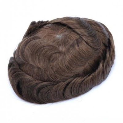 Men's Toupee Hair System, 0.10–0.12 mm Injected PU Skin, Indian Human Hair, 30 mm Wave