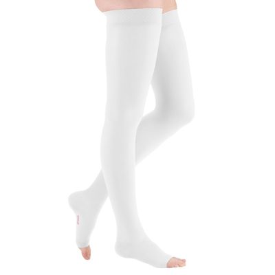 mediven plus CCL 1 AG Thigh-High Compression Stockings, Open Toe, Short (62–71 cm), White