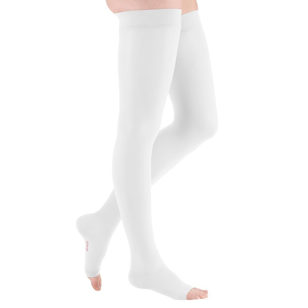 mediven plus CCL 1 AG Thigh-High Compression Stockings, Open Toe, Short (62–71 cm), White