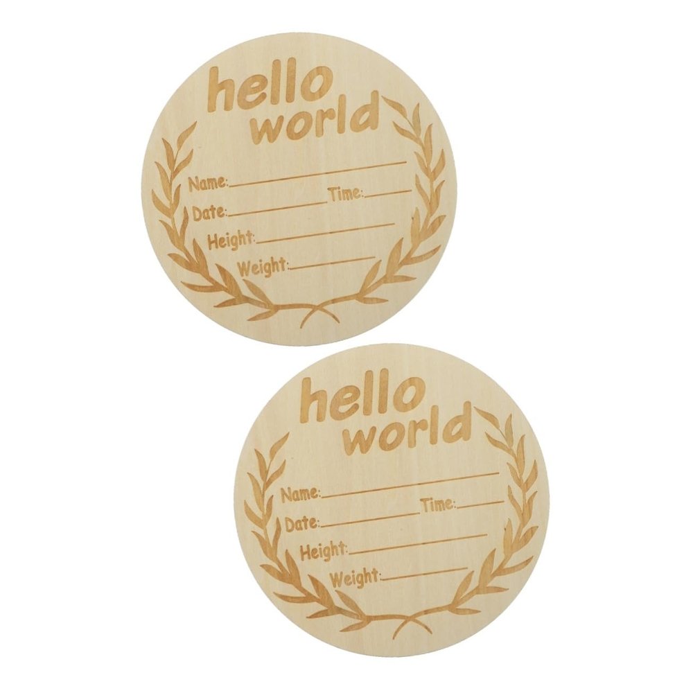 ABOOFAN 2-Piece Round Wooden Baby Name Signs for Newborns, Birth Announcement Props for Baby Photos and Nursery Decor
