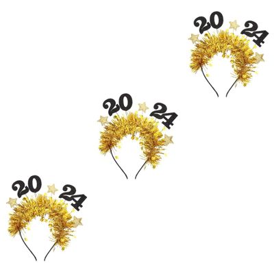 Beavorty 3-Piece 2024 Glitter New Year's Headbands with Stars