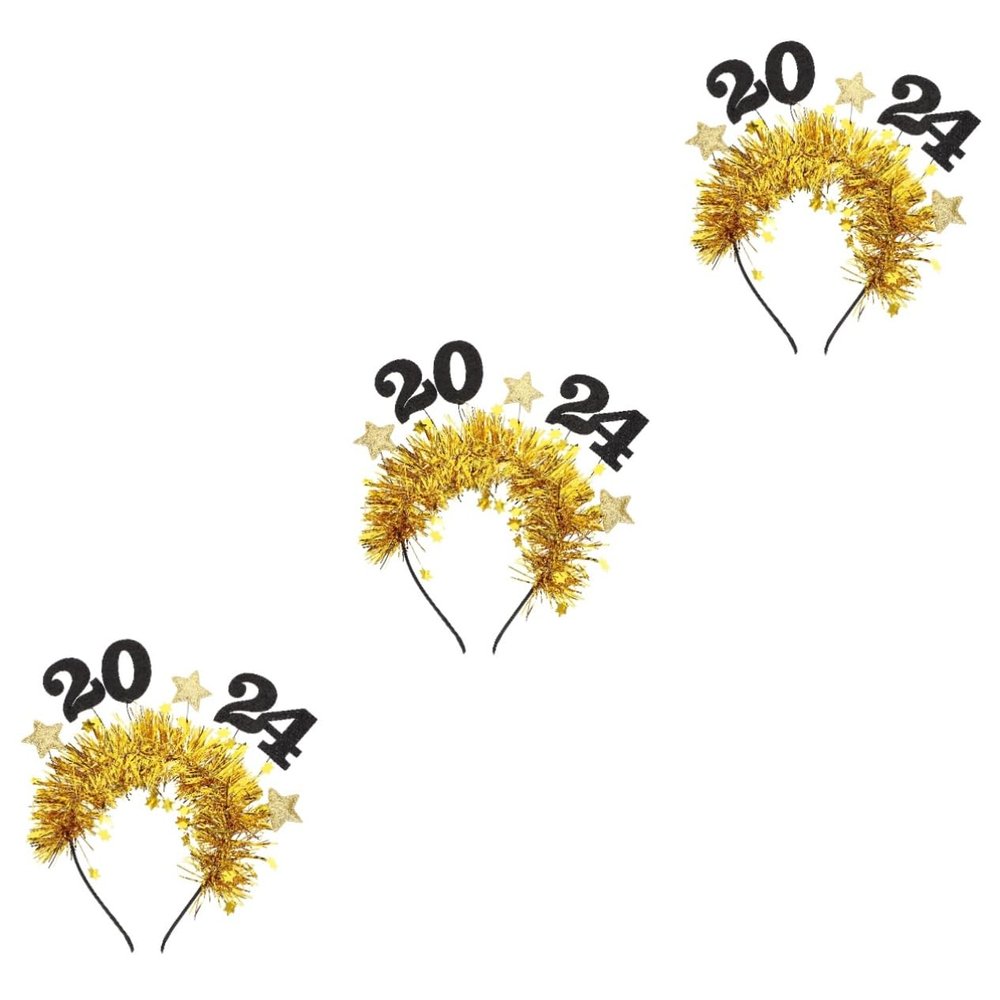 Beavorty 3-Piece 2024 Glitter New Year's Headbands with Stars