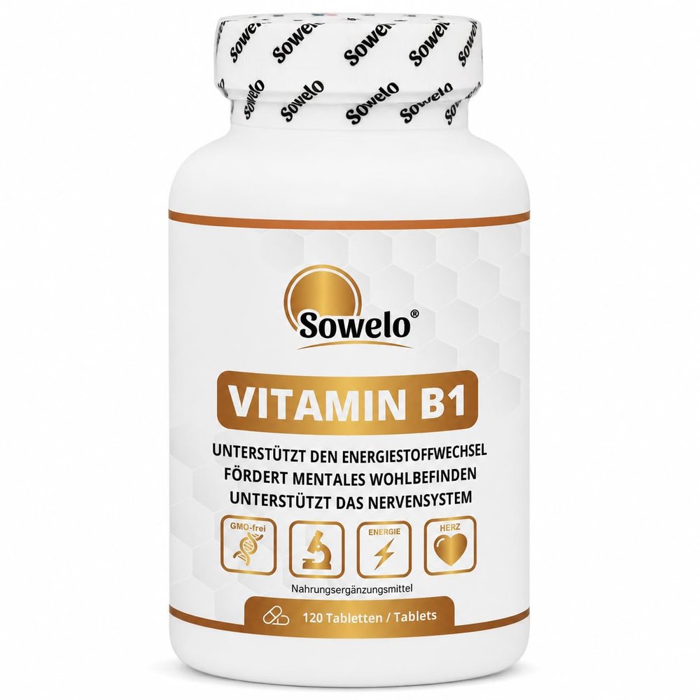 Vitamin B1 100 mg, High-Dose, 120 Tablets, Sowelo