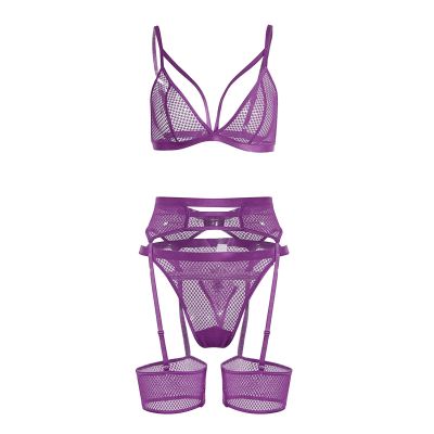 Women’s Sexy Lace Lingerie Set, 3-Piece Push-Up Bra, Panties and Garter Belt