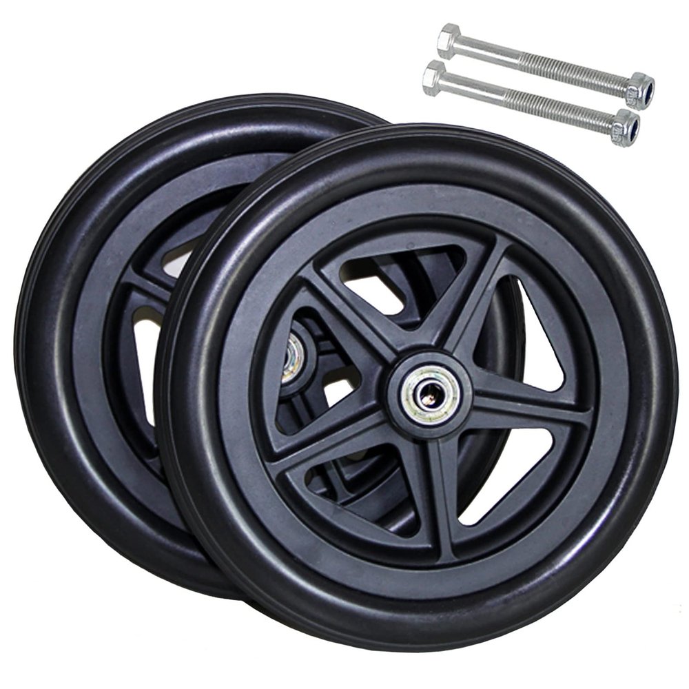 LekLai Wheelchair Replacement Front Wheels, 2-Pack, Solid Rubber, Black, 150 mm (6 in)