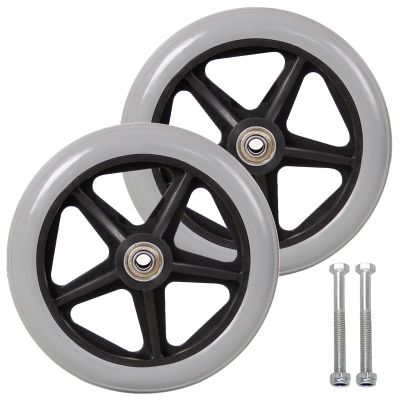 LekLai Wheelchair and Walker Replacement Wheels, 2-Pack, Solid Rubber Front Wheels, Gray, 150 mm (6 in)