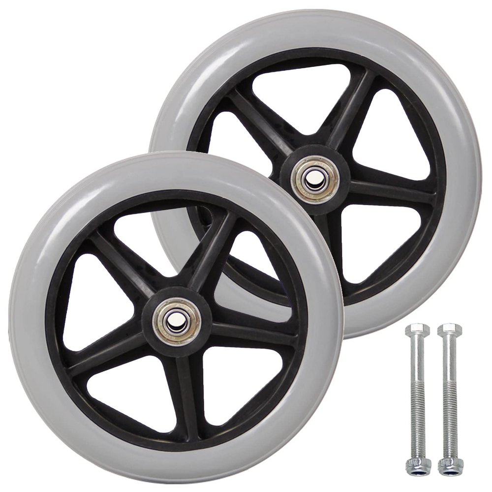 LekLai Wheelchair and Walker Replacement Wheels, 2-Pack, Solid Rubber Front Wheels, Gray, 150 mm (6 in)
