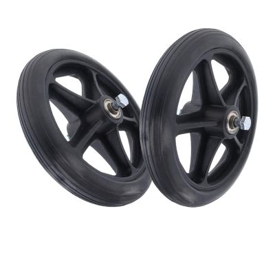 LekLai Wheelchair Replacement Front Wheels, 2-Pack, Solid Black, 7 in/17 cm