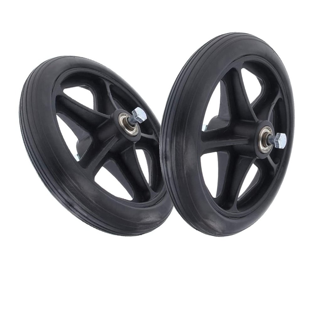 LekLai Wheelchair Replacement Front Wheels, 2-Pack, Solid Black, 7 in/17 cm