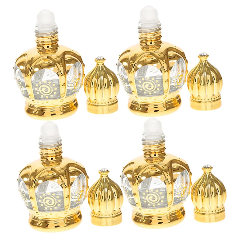 Empty Roll-On Perfume Bottles, 15 ml, Glass and PP, Gold, 4-Pack