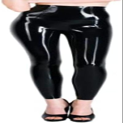 Black High-Waisted Latex Leggings for Women, Thin Rubber Leggings, Yellow, M