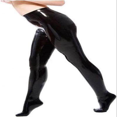 Women's Latex Leggings, Black Rubber Pants, Tights, Orange, L