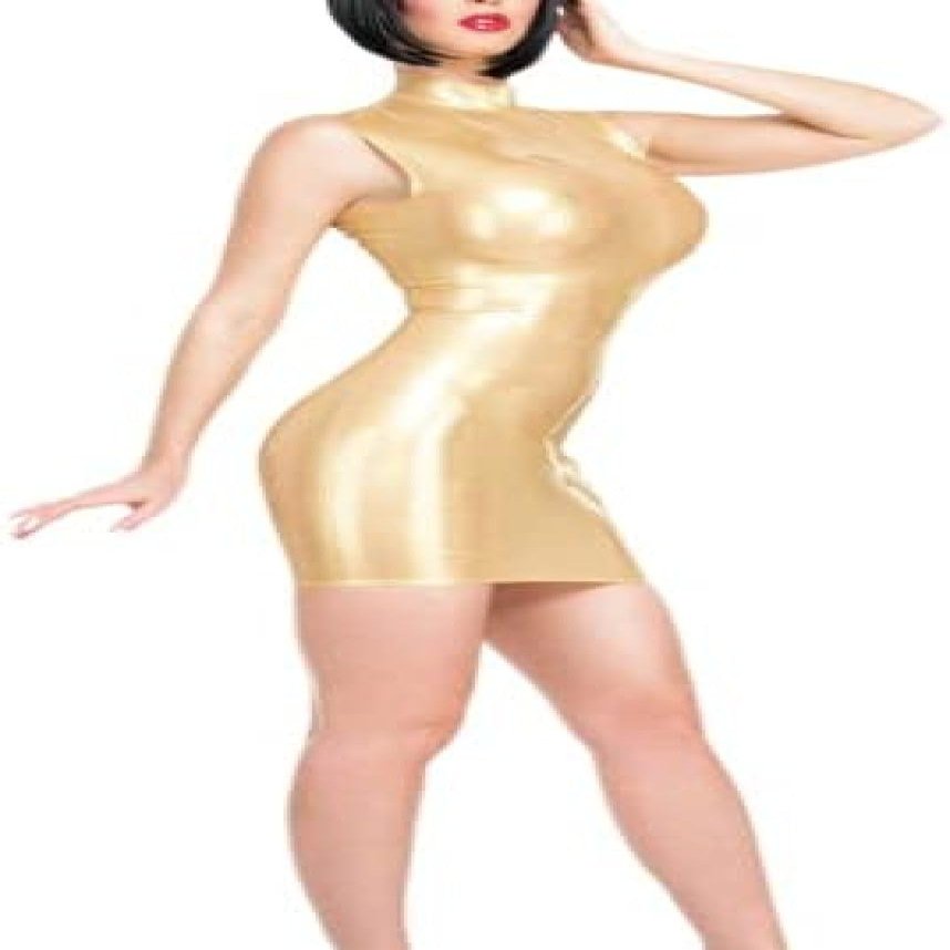 Sexy Sleeveless Latex Mini Dress, Selectable Color, S