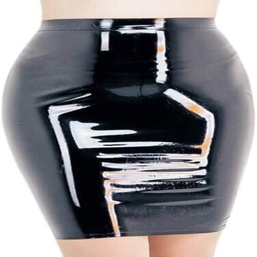 Black Skin-Tight Latex Skirt for Women, A-Line, Pink, L