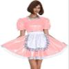 Women's PVC Maid Cosplay Costume, Short-Sleeve Retro French Lolita Dress with Apron, Pink, XL view 1