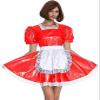 Women's PVC Maid Cosplay Costume, Short-Sleeve Retro French Lolita Dress with Apron, Pink, XL view 2