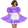 Women's PVC Maid Cosplay Costume, Short-Sleeve Retro French Lolita Dress with Apron, Pink, XL view 3