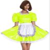 Women's PVC Maid Cosplay Costume, Short-Sleeve Retro French Lolita Dress with Apron, Pink, XL view 4
