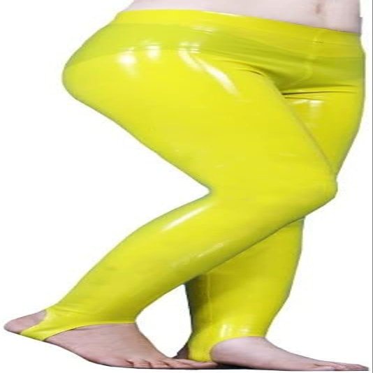 Natural Latex Women's Sexy Yellow Footed Tight Rubber Leggings, Purple, XL