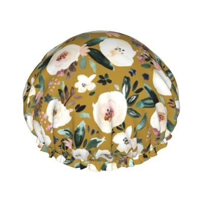 Florista Mustard Vintage Double-Layer Waterproof Shower Cap