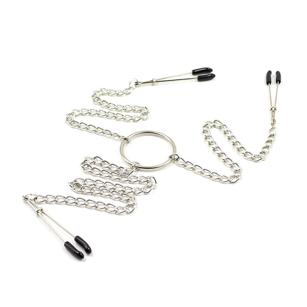 Adefeect Nipple Clamps with Chain, Labia and Clitoris Clips, BDSM Fetish Toy for Adults