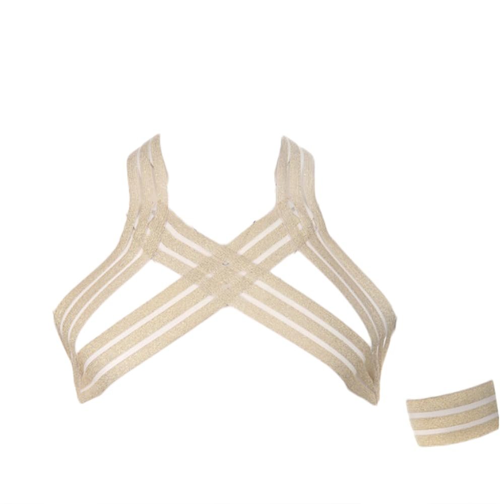 OLIns Men's Halter Harness with Elastic Shoulder Straps, Sexy Cosplay Costume (Gold, One Size)
