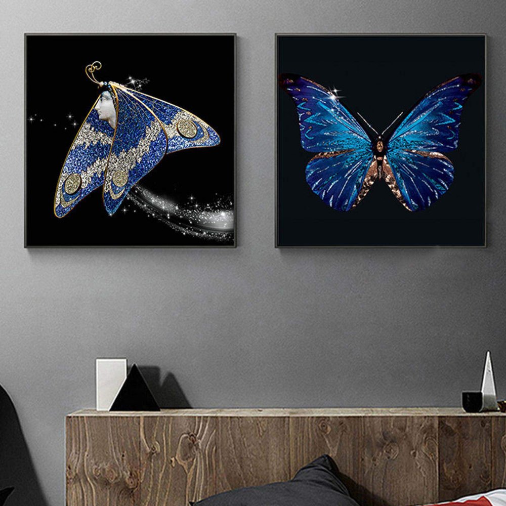 Abstract Flying Crystal Butterfly Animal Nursery Canvas Wall Art, 20 x 20 cm, Set of 2, Frameless