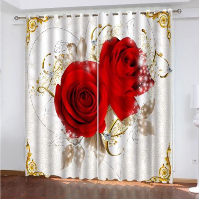 MAYNUO Eyelet Curtains for Bedroom and Kids' Room, Noise-Reducing 3D Red Rose Flower 100 Pattern, 2 Panels, 234 x 230 cm, Room-Darkening Curtains