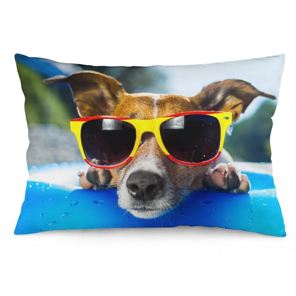 NIBABA Dog Pillow Cover, 1 Piece, Dog Swimming with Sunglasses, Decorative Pillow Cover, 40 x 60 cm, Soft Polyester, Square