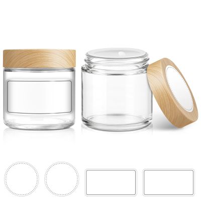Small Glass Jars with Lids, 1100 ml, with Wood-Grain Plastic Lids and Inner Liners