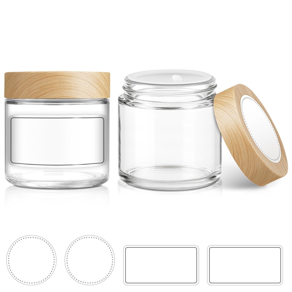 Small Glass Jars with Lids, 1100 ml, with Wood-Grain Plastic Lids and Inner Liners