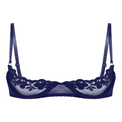 TiaoBug Women's Ouvert Lace Underbust Bra, Transparent Adjustable-Strap Lingerie, Navy Blue D, 3XL
