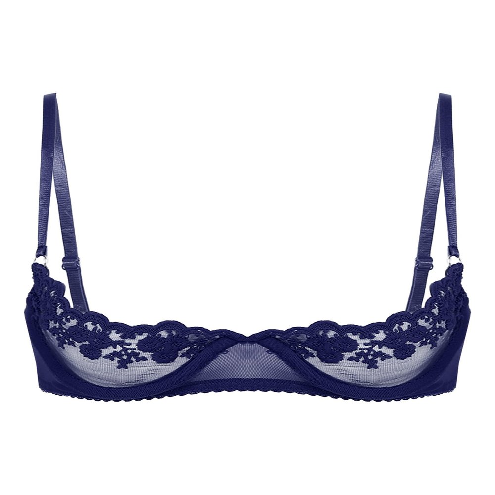 TiaoBug Women's Ouvert Lace Underbust Bra, Transparent Adjustable-Strap Lingerie, Navy Blue D, 3XL