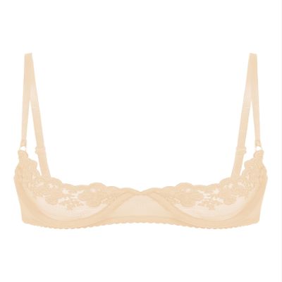 TiaoBug Women's Open-Bust Lace Underbust Bra, Adjustable Straps, Sheer Nude Lingerie, D/5XL