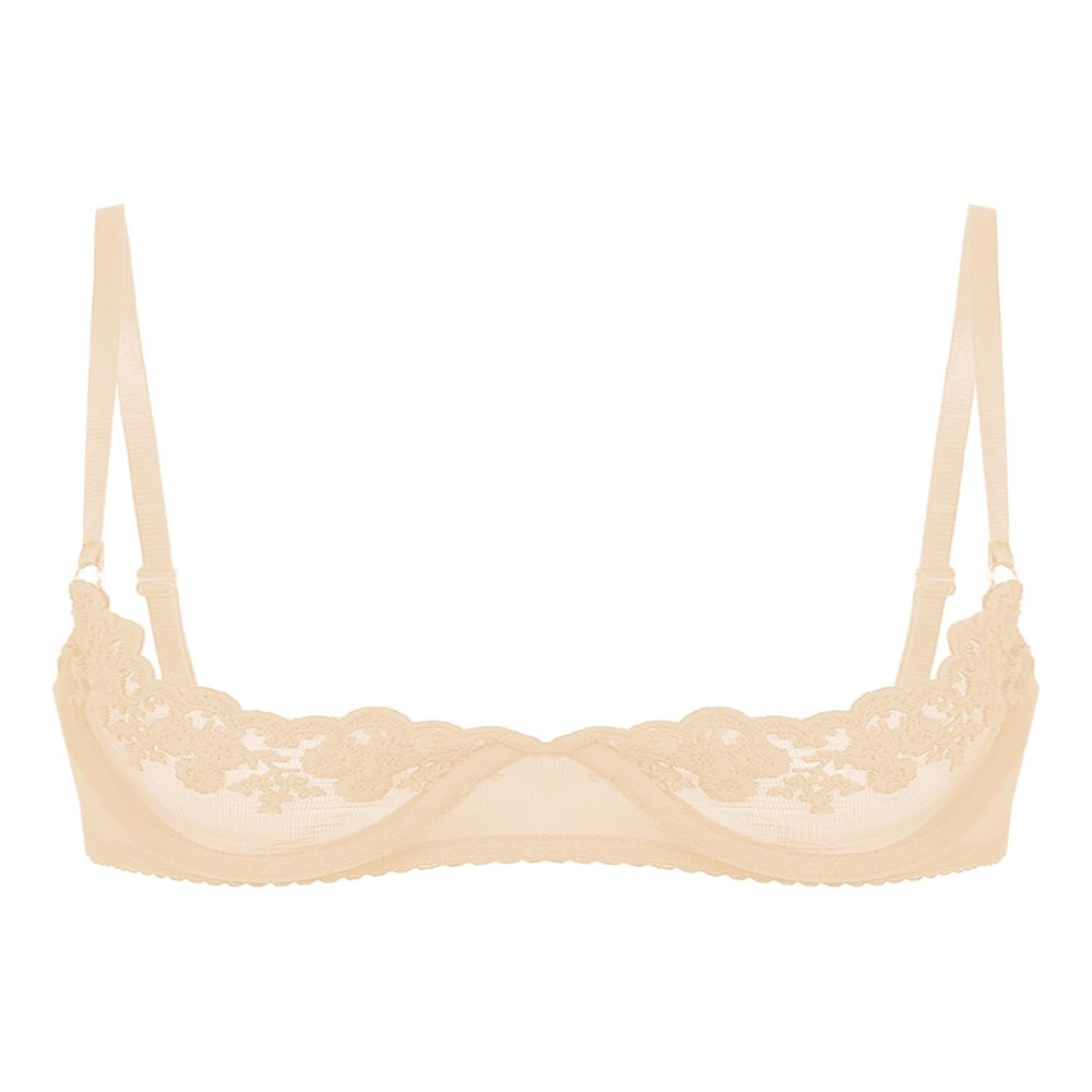 TiaoBug Women's Open-Bust Lace Underbust Bra, Adjustable Straps, Sheer Nude Lingerie, D/5XL