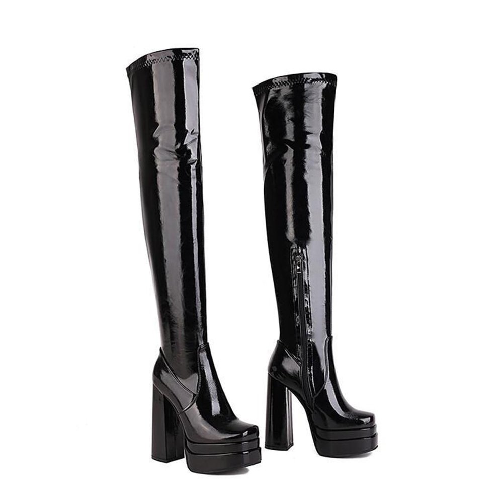 13.5 cm/5.31 in Over-the-Knee Boots, Thick Heel, Super High Heel Pole Dance Boots, Black, EU 47