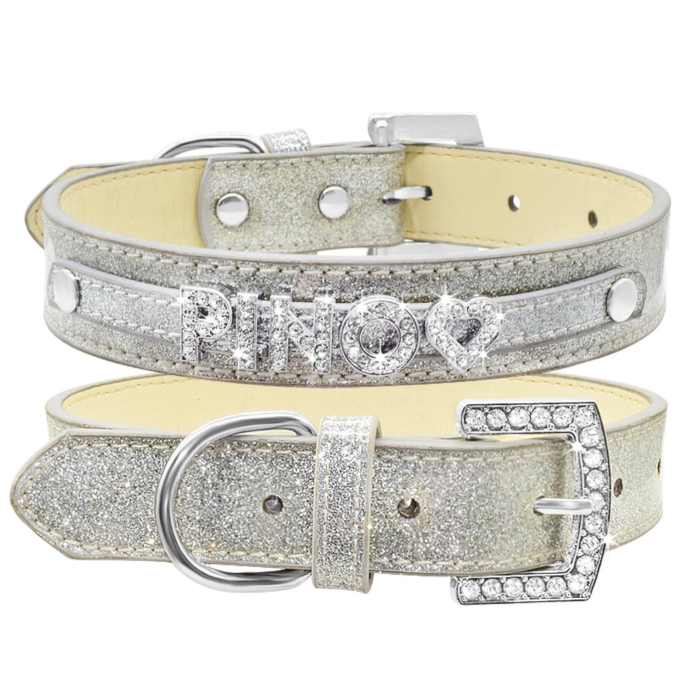 SARUEL Personalized Name Collar for Cats and Dogs, Silver, M