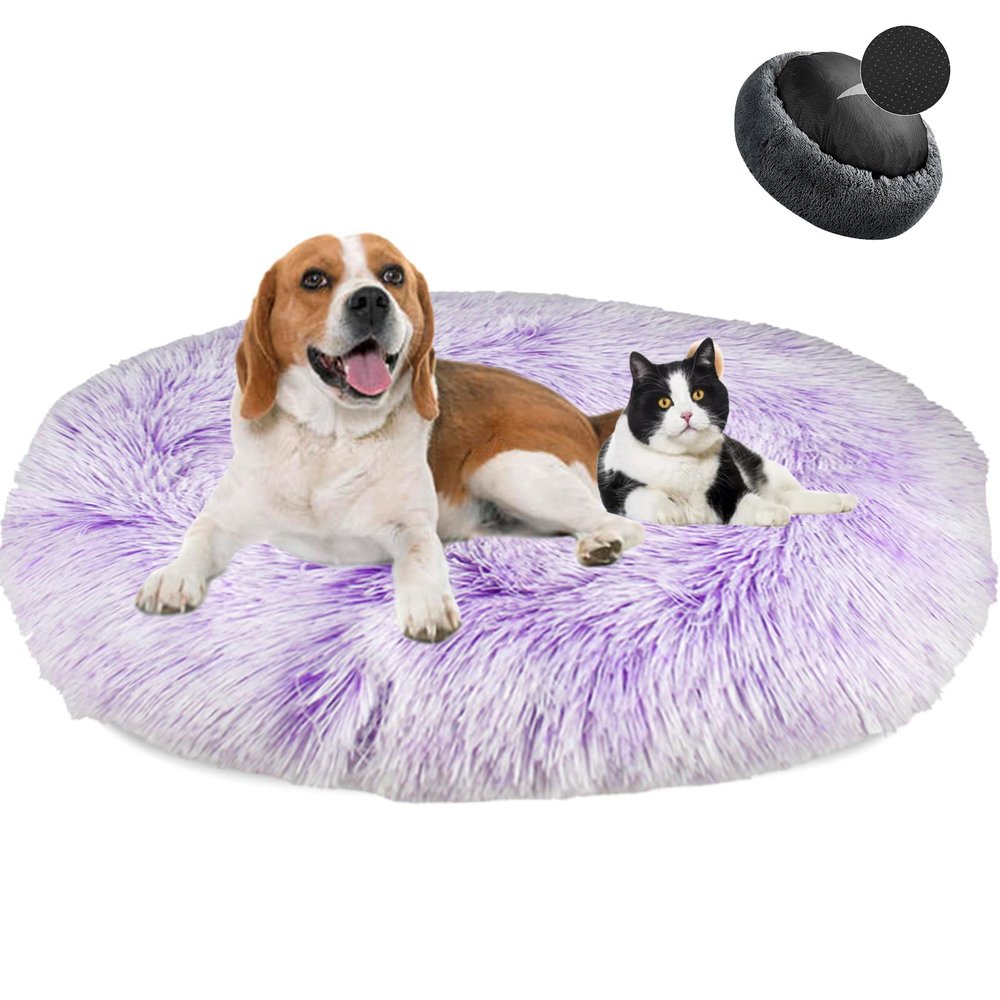 MAIFENGL Fluffy Donut Dog Bed, Washable Plush Pet Bed, Gradient Purple, 40 cm/16 in
