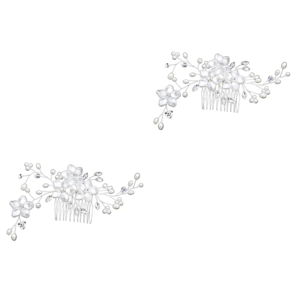 FOMIYES 2-Piece Floral Hair Comb with Faux Pearls and Rhinestones for Weddings