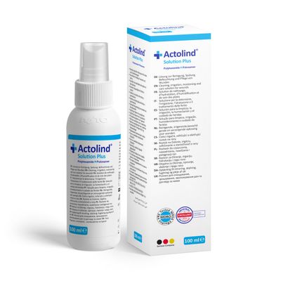 Actolind Solution Plus 100 ml Wound Disinfection Spray, Antiseptic Wound Irrigation Solution with Spray Head, for Acute and Chronic Wounds, CE III
