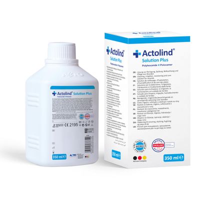 Actolind Solution Plus 350 mL Wound Disinfection, Antiseptic Wound Irrigation Solution for Wound Cleaning and Moistening, Low-Pain Application, Class III CE Medical Device