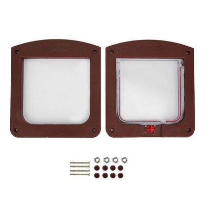 OKJHFD Square PP Pet Door with Control Switch, Weatherproof, Coffee