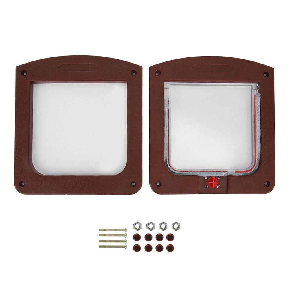 OKJHFD Square PP Pet Door with Control Switch, Weatherproof, Coffee