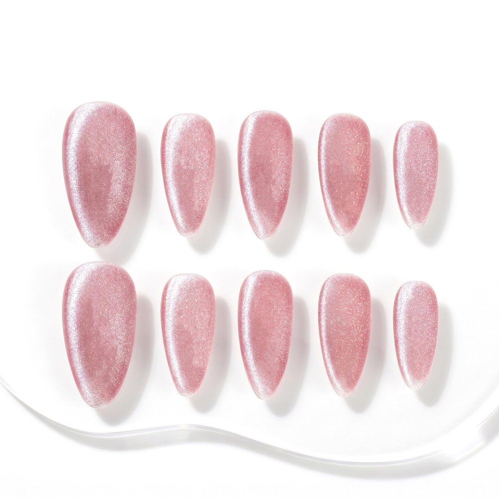 Sun&Beam Handcrafted Press-On Nails, Medium Almond, Pink (#124 S)