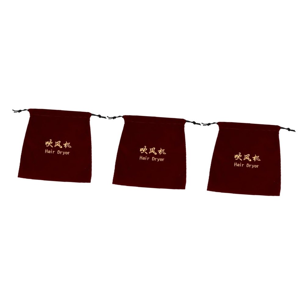 FOMIYES 3-Piece Flannel Hair Dryer Storage Bags with Drawstring